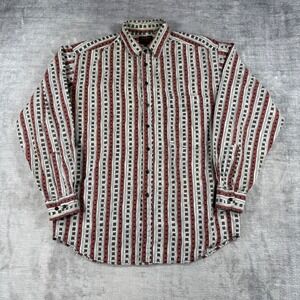 Randy River RR Gear Shirt Men Medium Vtg Burgundy Geometric Striped Tribal Boho